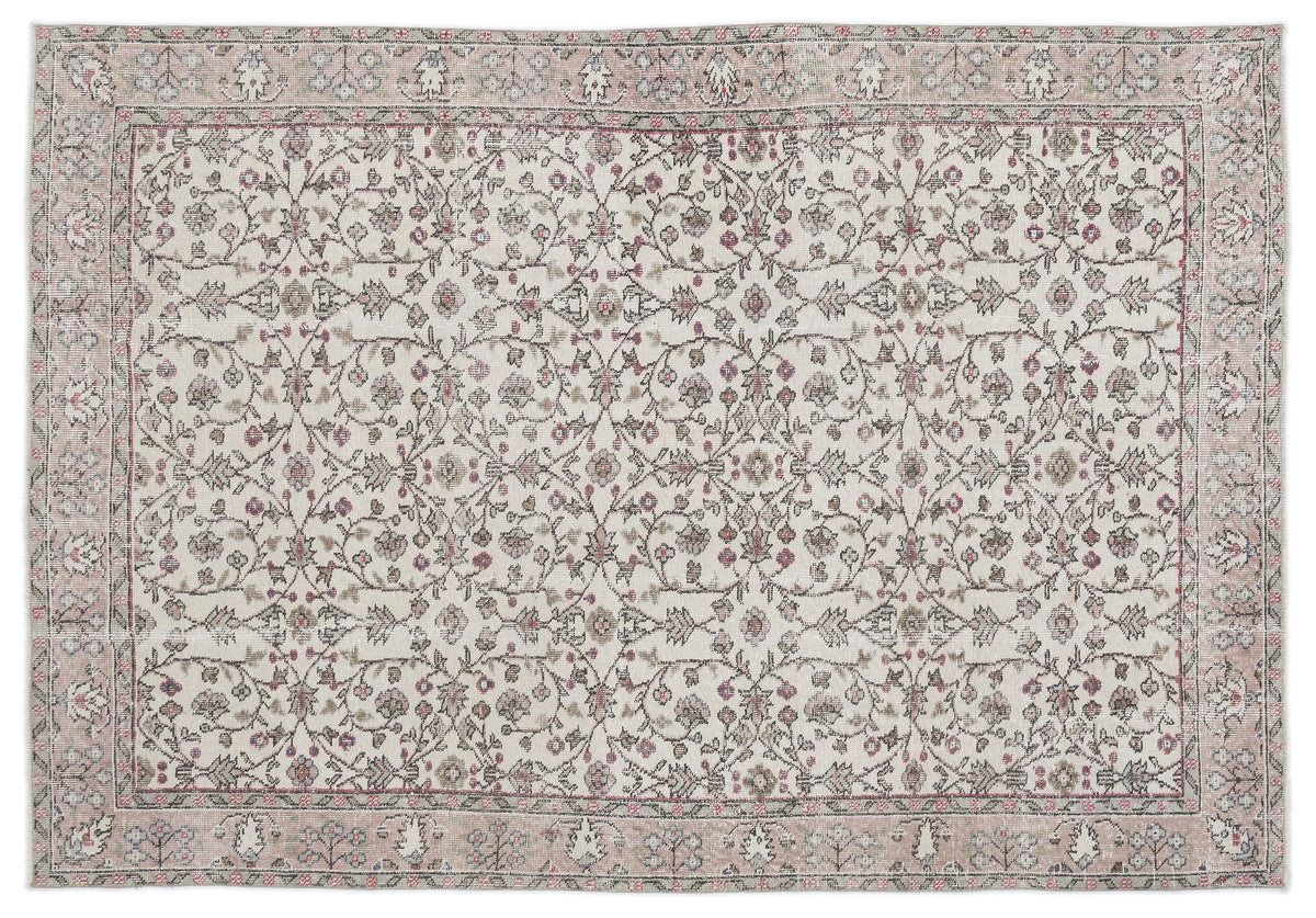 Beige Over Dyed Vintage Rug 5&#39;10&#39;&#39; x 8&#39;5&#39;&#39; ft 178 x 256 cm