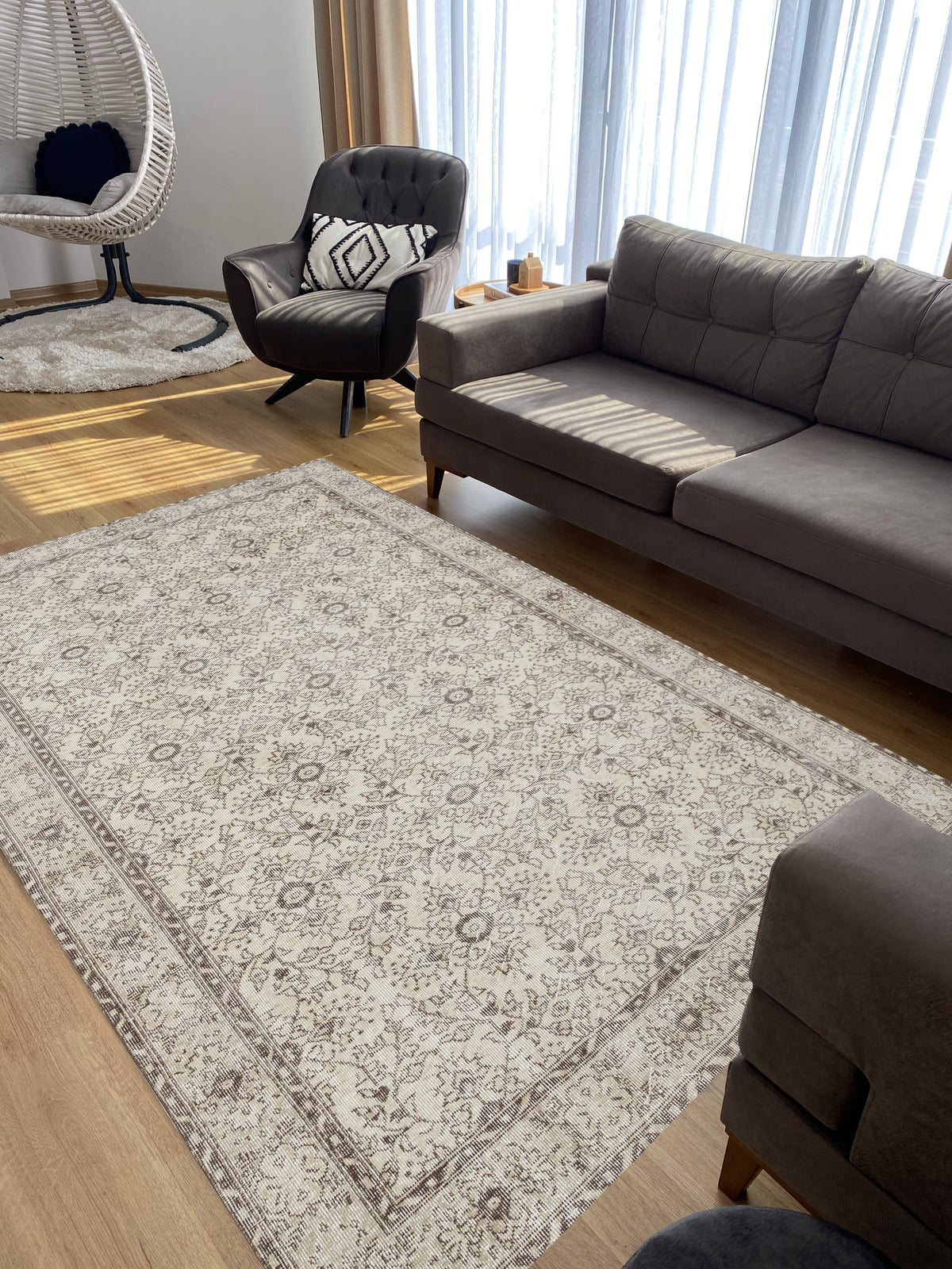 Beige Over Dyed Rug  I Retro Design Rug | Turkish Rug | Hand Weaving Rug  | Living Room Rug | Wool Rug | Vintage Rug | Tumbled Rug  | Naturel Rug | Boho Rug I   5&#39;11&#39;&#39; x 10&#39;3&#39;&#39; ft 181 x 313 cm