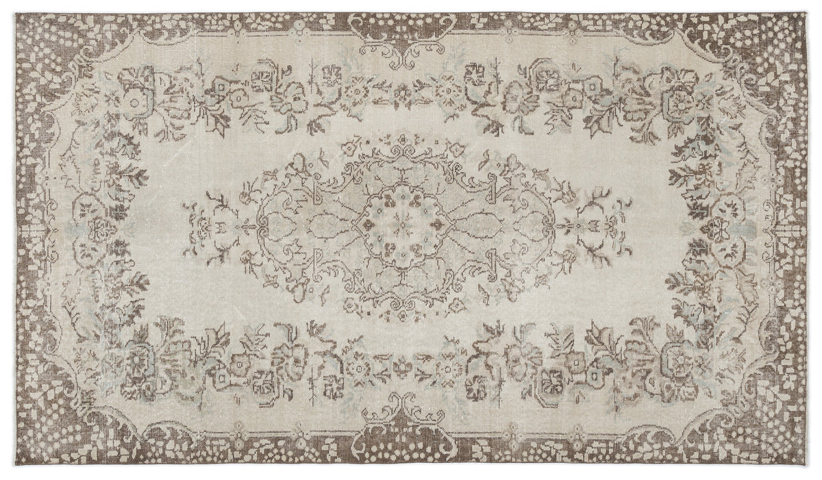 Beige Over Dyed Vintage Rug 5&#39;4&#39;&#39; x 9&#39;4&#39;&#39; ft 162 x 284 cm
