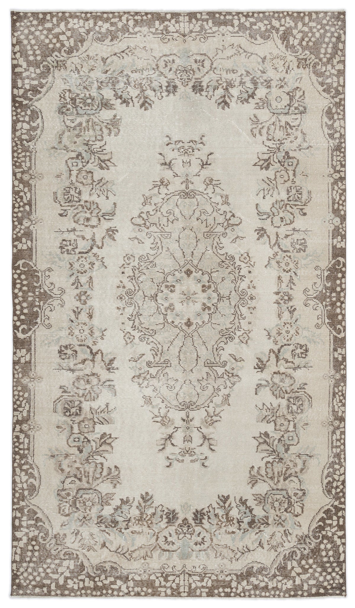 Beige Over Dyed Vintage Rug 5&#39;4&#39;&#39; x 9&#39;4&#39;&#39; ft 162 x 284 cm