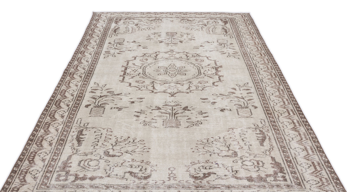 Beige Over Dyed Vintage Rug 5&#39;11&#39;&#39; x 9&#39;9&#39;&#39; ft 180 x 297 cm