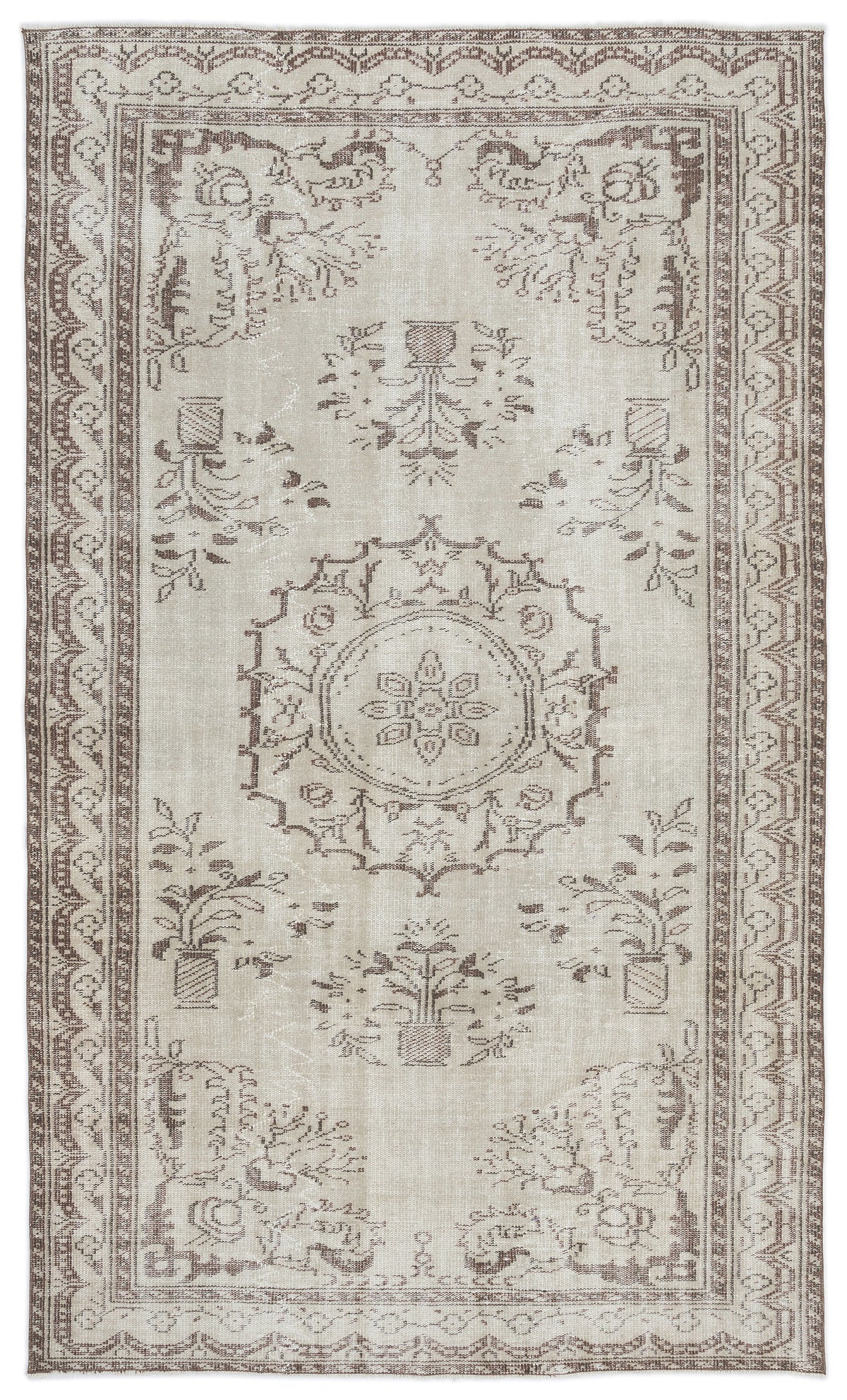 Beige Over Dyed Vintage Rug 5&#39;11&#39;&#39; x 9&#39;9&#39;&#39; ft 180 x 297 cm