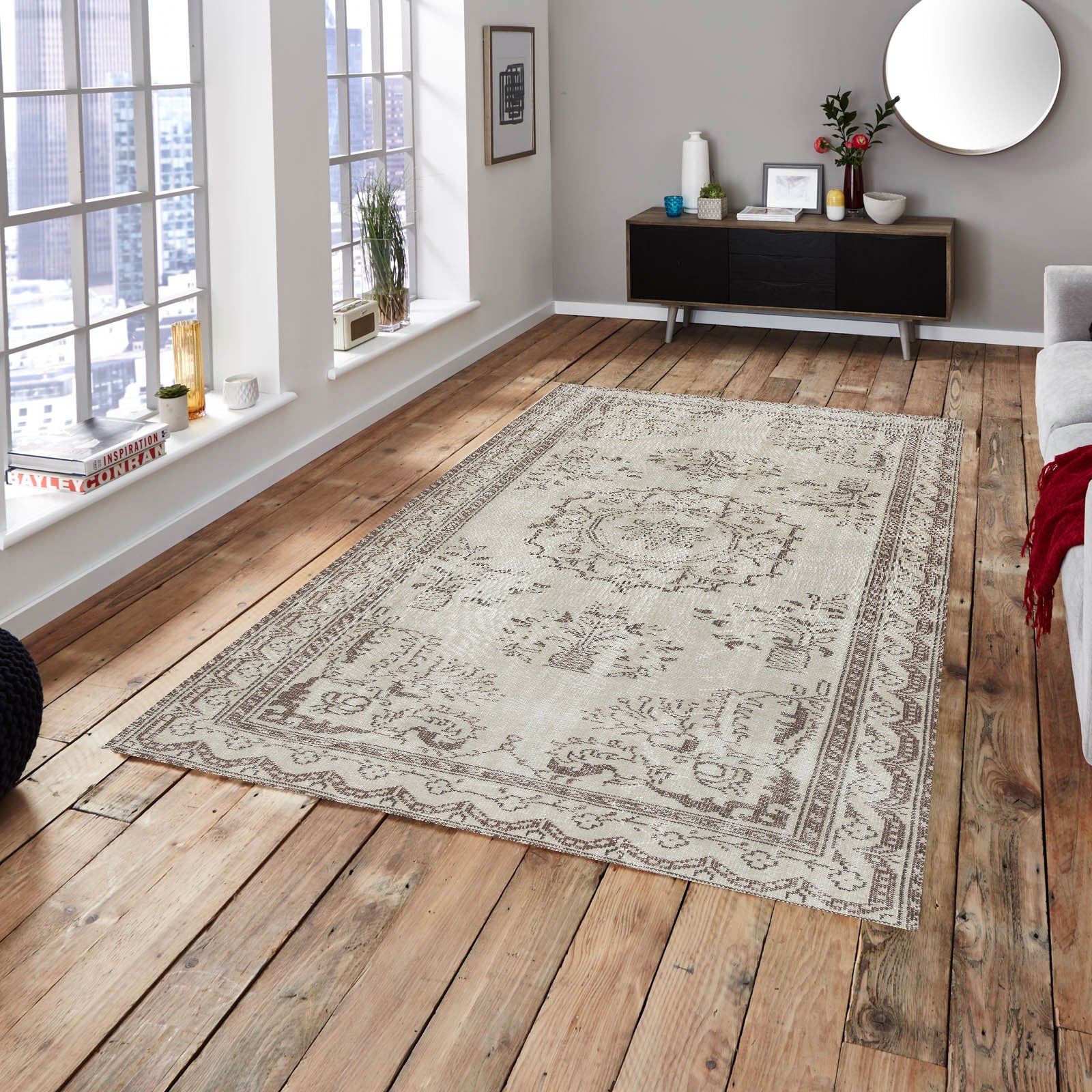 Beige Over Dyed Rug | Retro Rug | Turkish Rug | Hand Weaving Rug  | Bedroom Rug | Wool Rug | Vintage Rug | Overdyed Rug | Traditional Design Rug | Naturel Rug | Planned Rug | Boho Rug I5'11'' x 9'9'' ft 180 x 297 cm