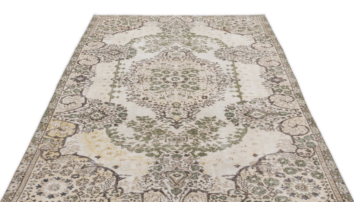 Beige Over Dyed Vintage Rug 5&#39;5&#39;&#39; x 8&#39;7&#39;&#39; ft 165 x 262 cm