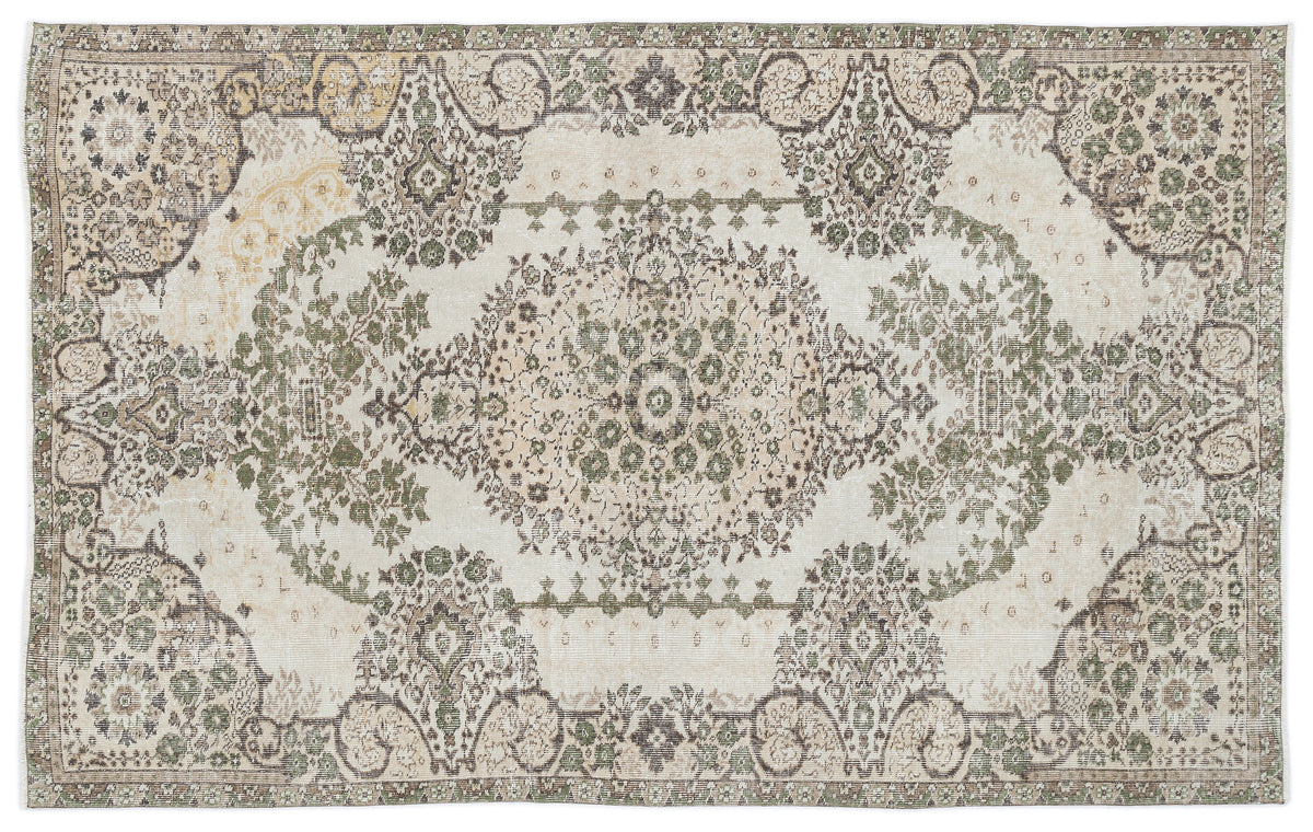 Beige Over Dyed Vintage Rug 5&#39;5&#39;&#39; x 8&#39;7&#39;&#39; ft 165 x 262 cm