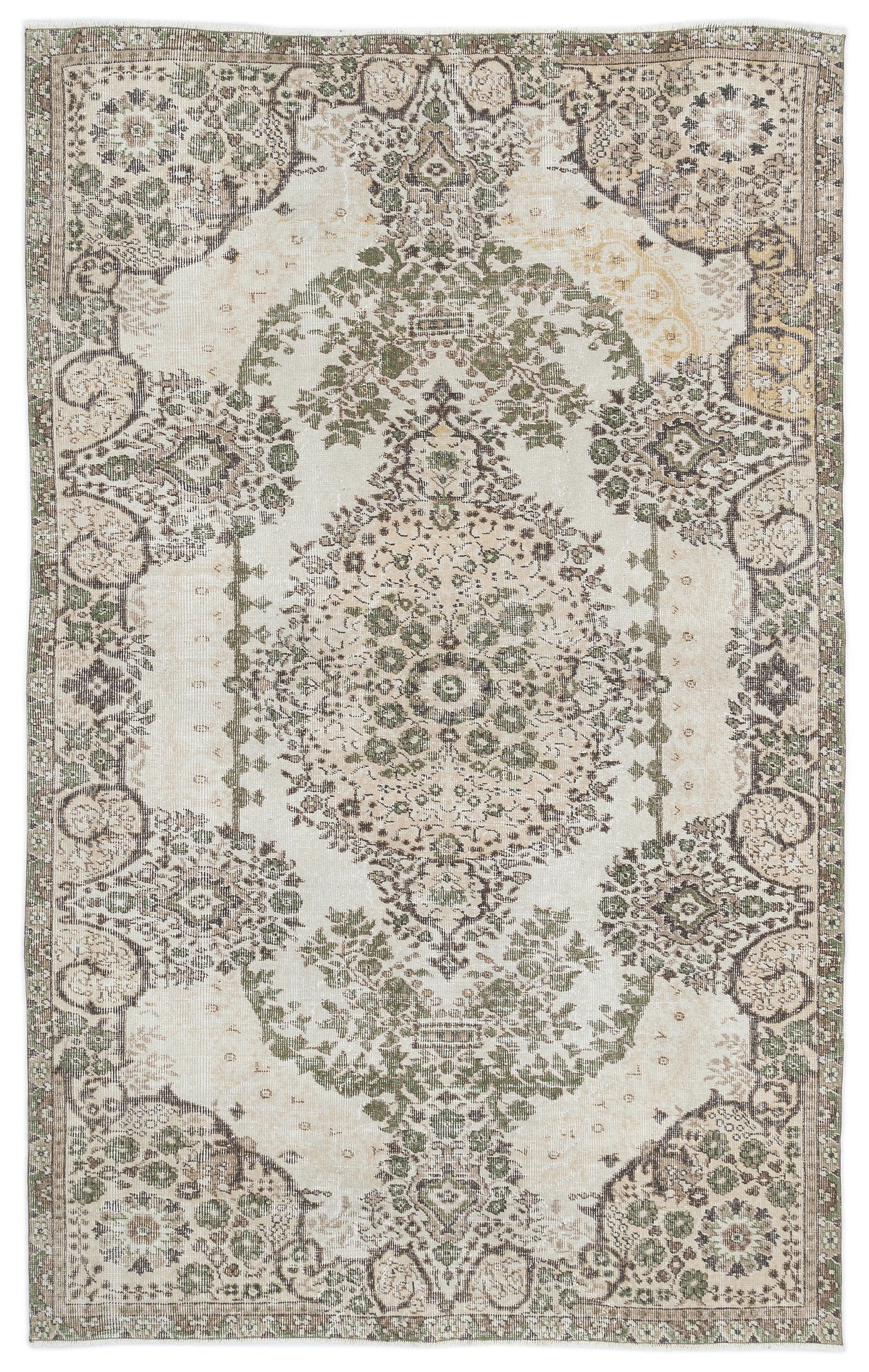 Beige Over Dyed Vintage Rug 5&#39;5&#39;&#39; x 8&#39;7&#39;&#39; ft 165 x 262 cm