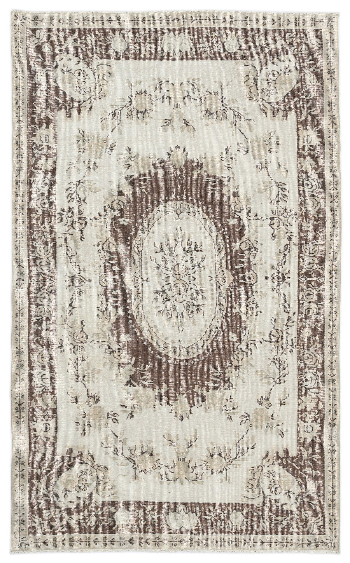 Beige Over Dyed Vintage Rug 5&#39;6&#39;&#39; x 8&#39;11&#39;&#39; ft 167 x 273 cm