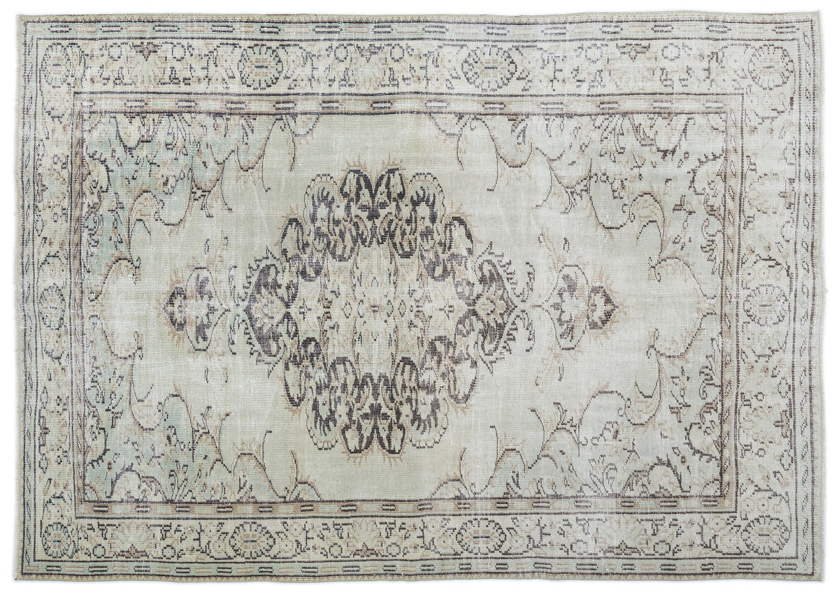 Beige Over Dyed Vintage Rug 6&#39;0&#39;&#39; x 8&#39;8&#39;&#39; ft 183 x 263 cm