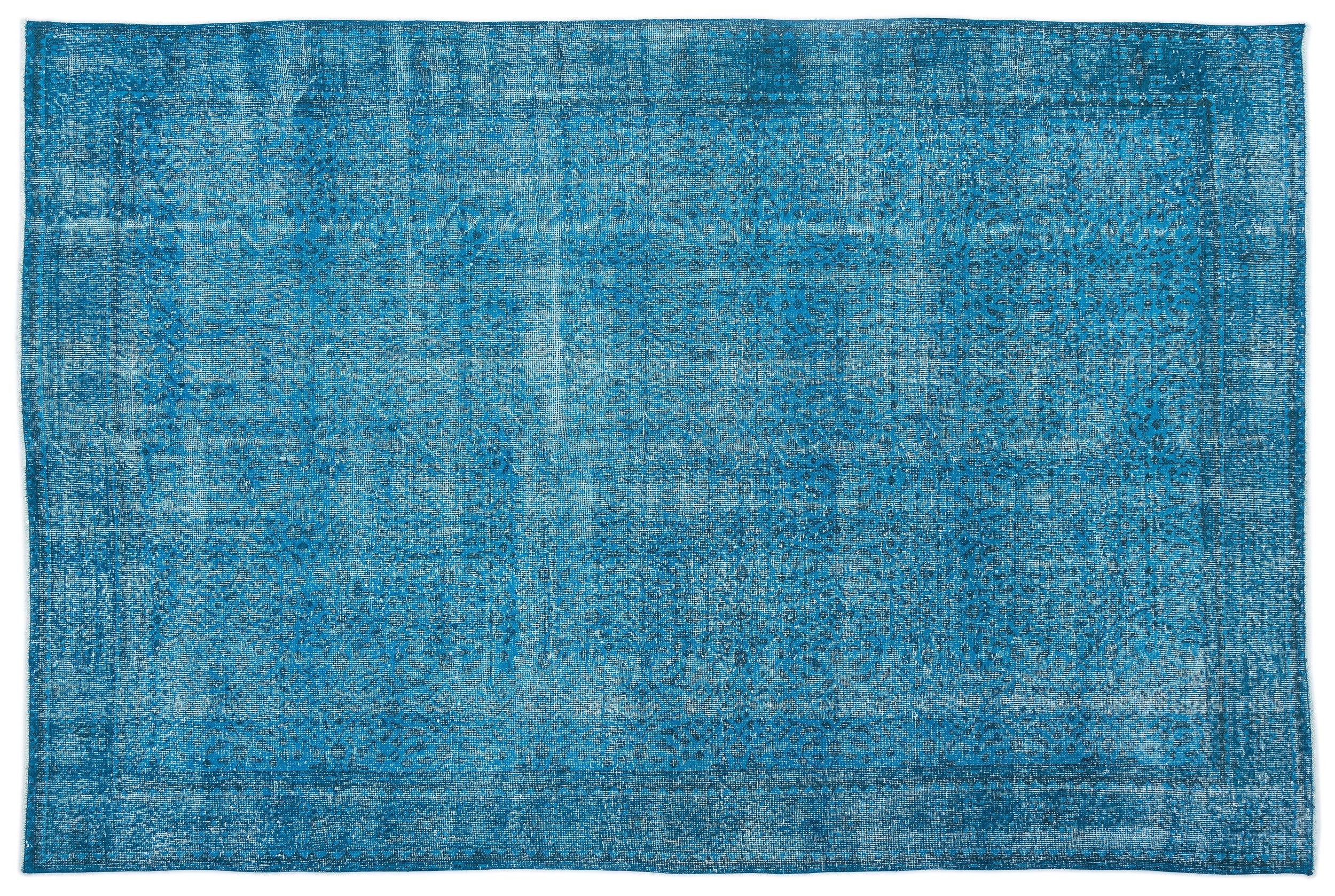 Turquoise  Over Dyed Vintage Rug 7'1'' x 10'4'' ft 215 x 315 cm