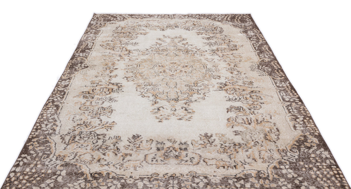 Beige Over Dyed Vintage Rug 5&#39;12&#39;&#39; x 9&#39;11&#39;&#39; ft 182 x 302 cm
