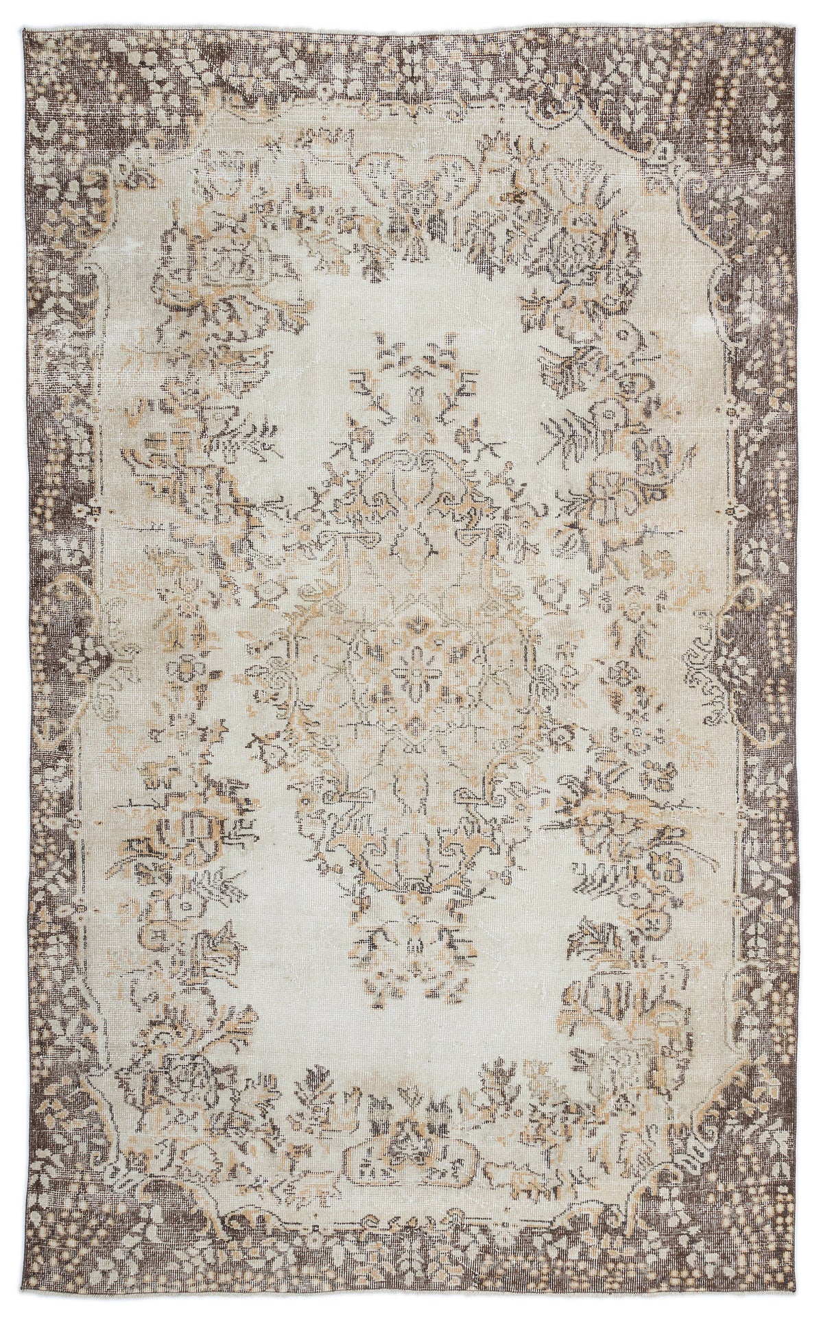 Beige Over Dyed Vintage Rug 5&#39;12&#39;&#39; x 9&#39;11&#39;&#39; ft 182 x 302 cm