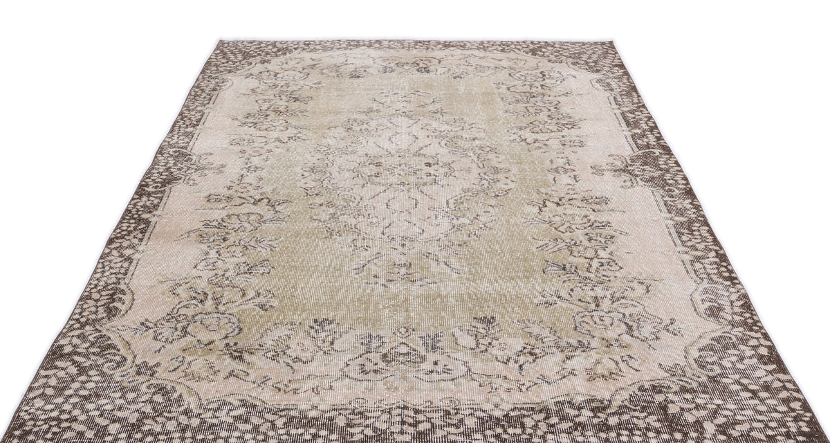 Beige Over Dyed Vintage Rug 5&#39;8&#39;&#39; x 9&#39;2&#39;&#39; ft 172 x 280 cm