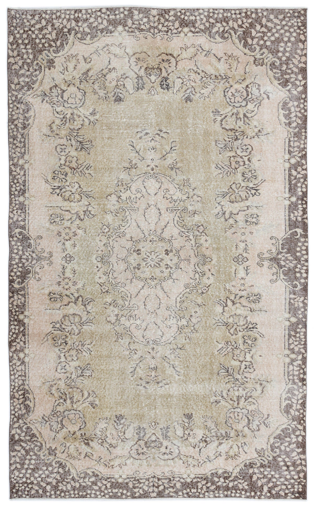 Beige Over Dyed Vintage Rug 5&#39;8&#39;&#39; x 9&#39;2&#39;&#39; ft 172 x 280 cm