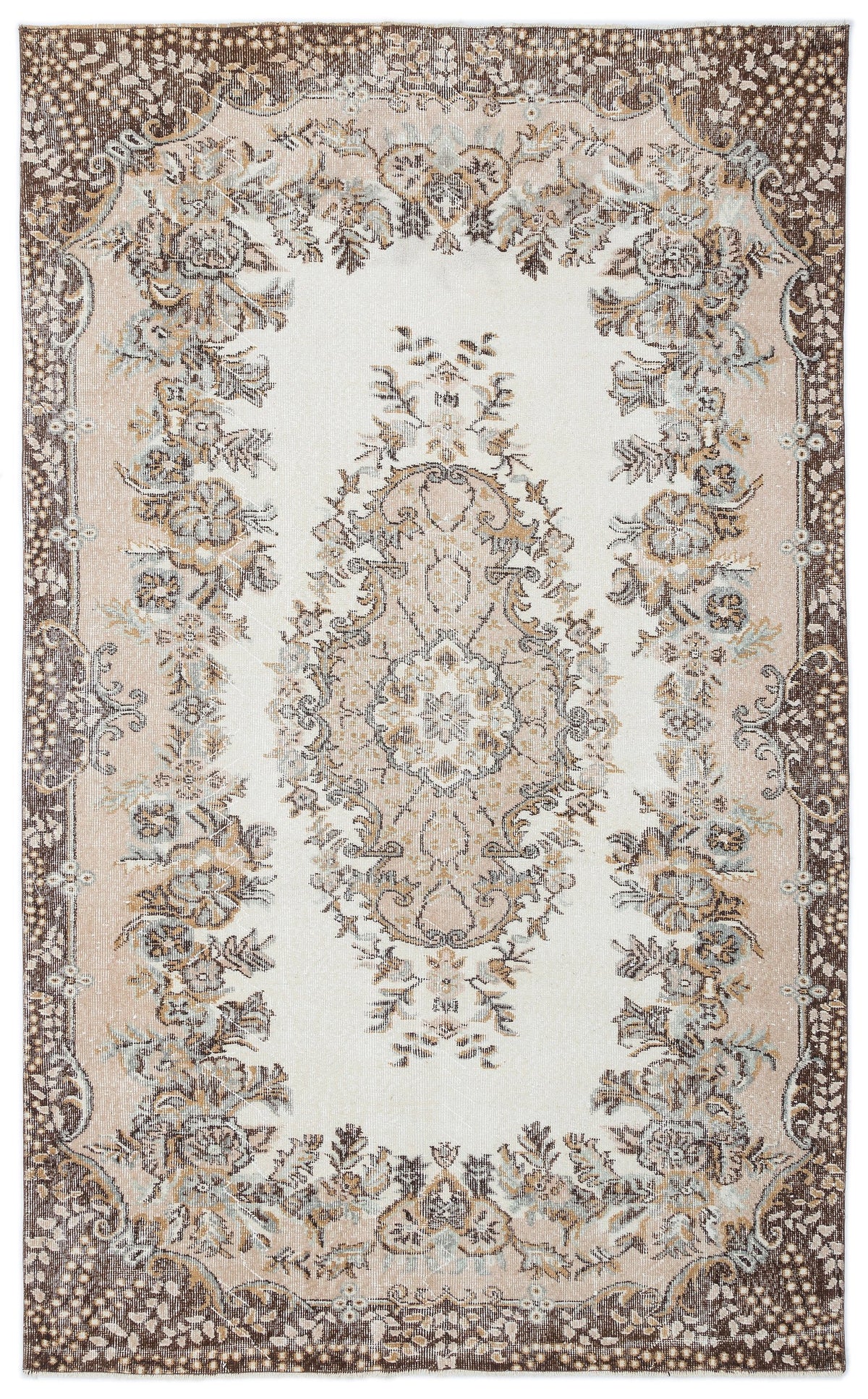 Beige Over Dyed Vintage Rug 5&#39;5&#39;&#39; x 8&#39;11&#39;&#39; ft 166 x 271 cm