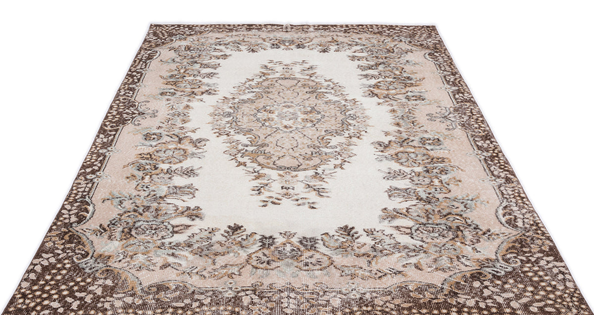 Beige Over Dyed Vintage Rug 5&#39;5&#39;&#39; x 8&#39;11&#39;&#39; ft 166 x 271 cm