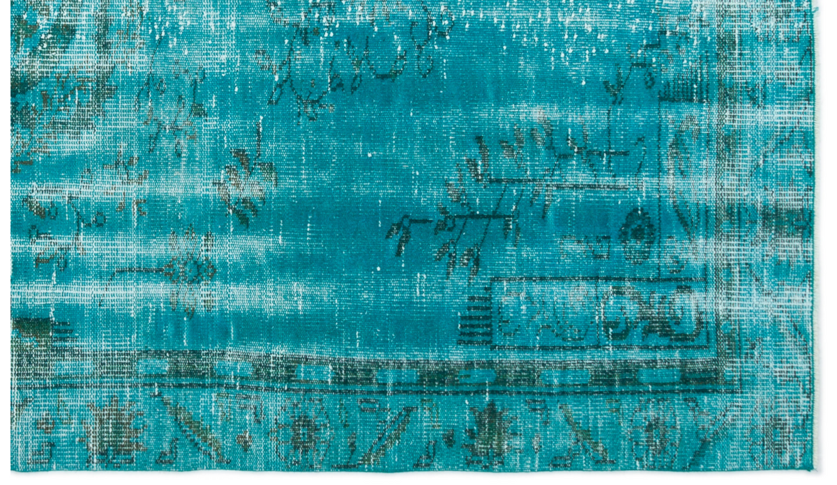 Traditional Design Turquoise Over Dyed Vintage Rug 5&#39;5&#39;&#39; x 8&#39;11&#39;&#39; ft 166 x 272 cm
