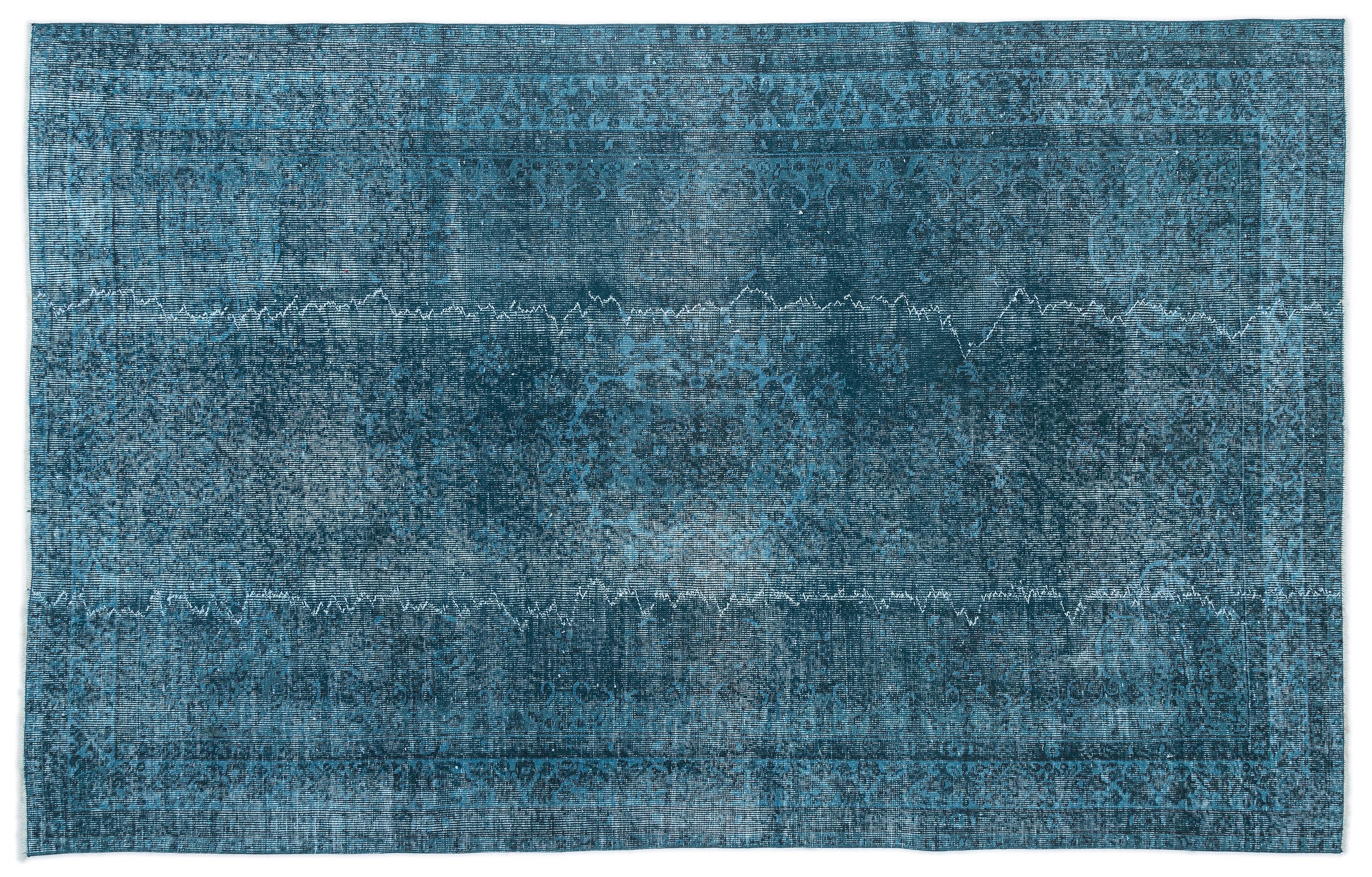 Turquoise  Over Dyed Vintage Rug 5'7'' x 8'11'' ft 171 x 272 cm