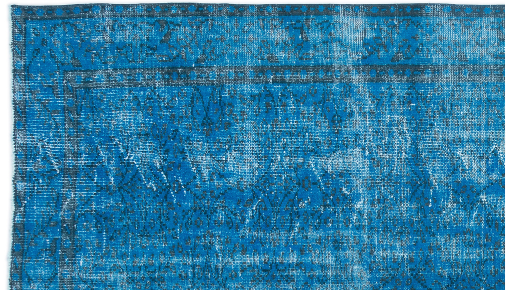 Retro Design Turquoise Over Dyed Vintage Rug 5'10'' x 9'12'' ft 178 x 304 cm