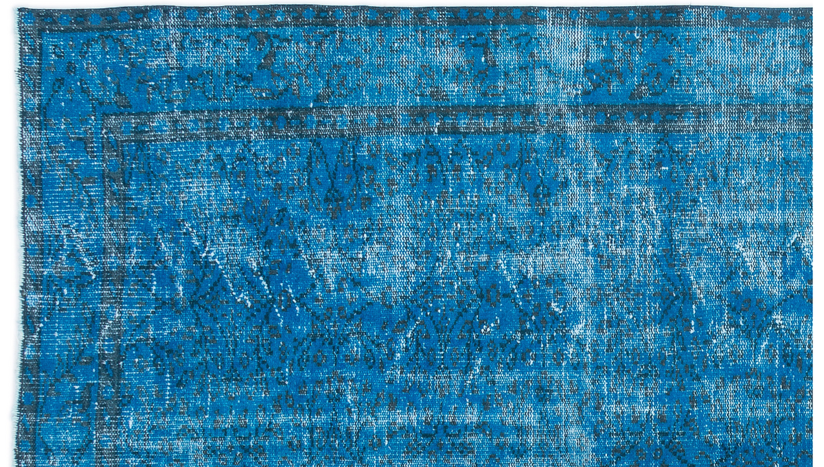 Retro Design Turquoise Over Dyed Vintage Rug 5&#39;10&#39;&#39; x 9&#39;12&#39;&#39; ft 178 x 304 cm