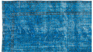 Retro Design Turquoise Over Dyed Vintage Rug 5'10'' x 9'12'' ft 178 x 304 cm