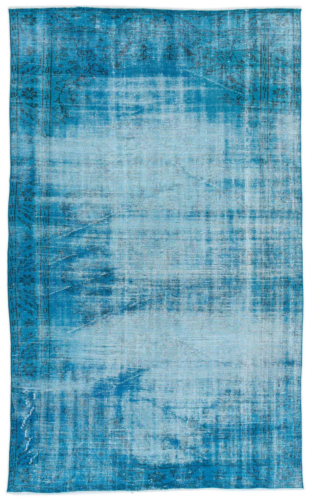 Turquoise  Over Dyed Vintage Rug 5'8'' x 9'5'' ft 172 x 287 cm