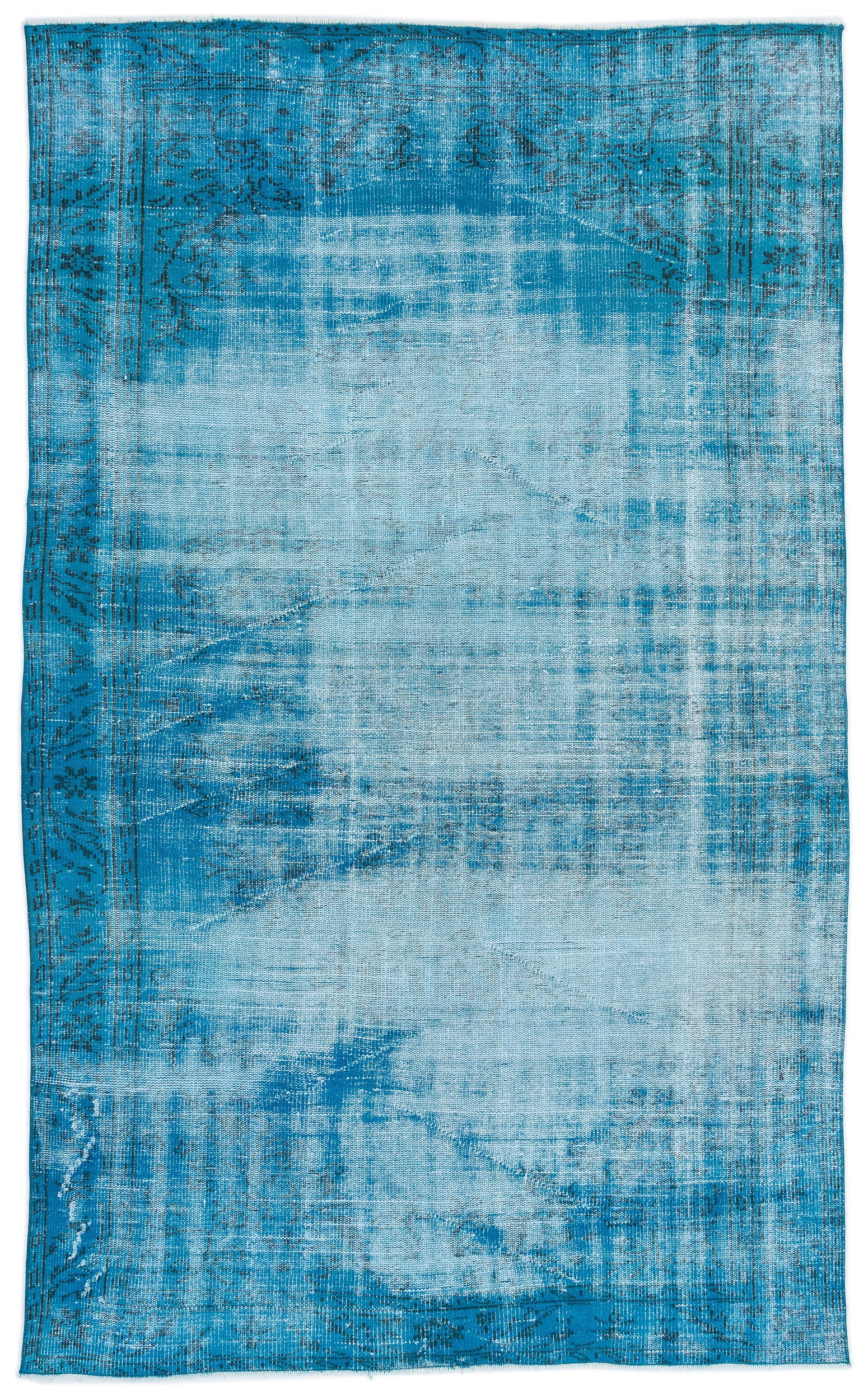 Turquoise  Over Dyed Vintage Rug 5'8'' x 9'5'' ft 172 x 287 cm
