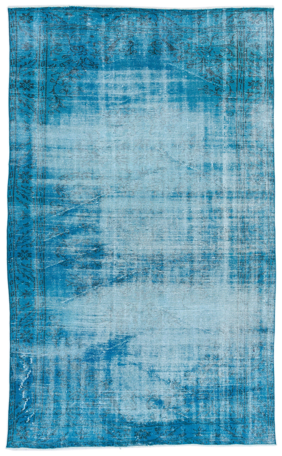 Turquoise  Over Dyed Vintage Rug 5&#39;8&#39;&#39; x 9&#39;5&#39;&#39; ft 172 x 287 cm