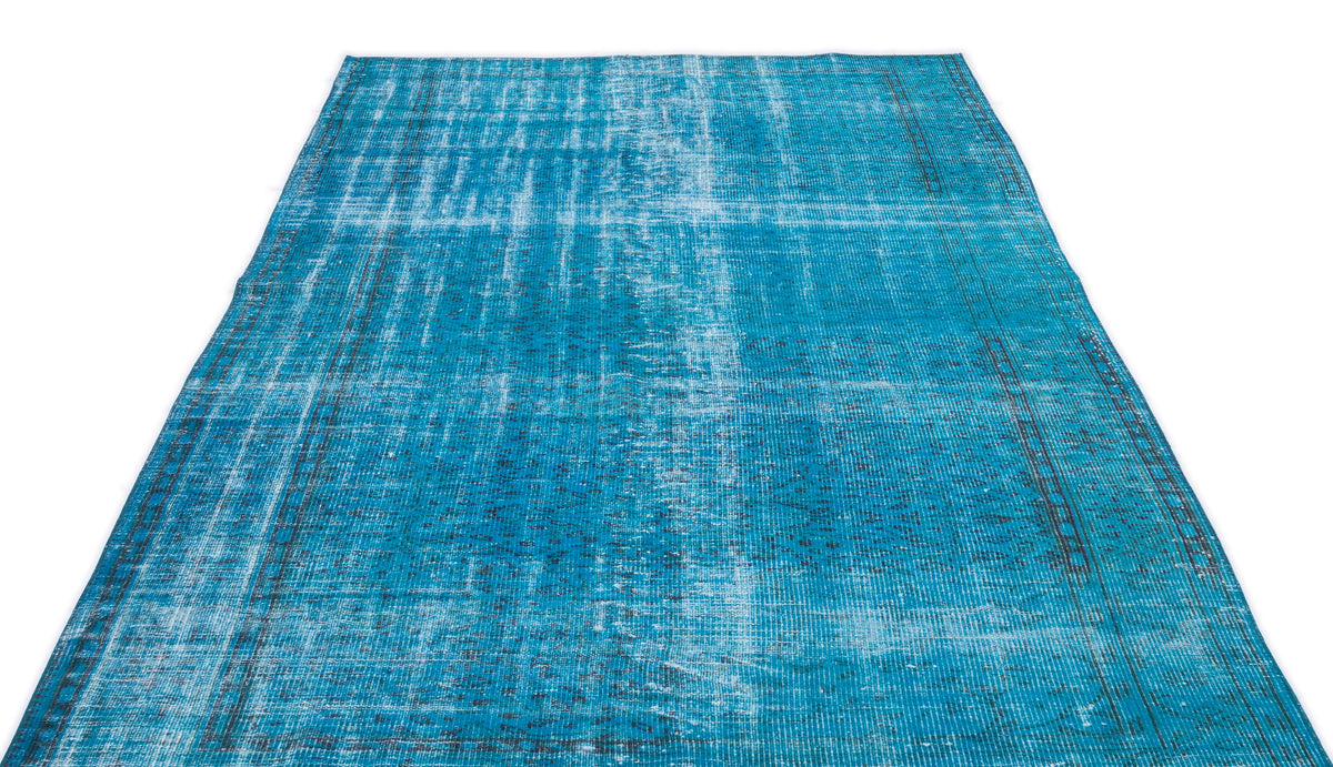 Turquoise  Over Dyed Vintage Rug 5&#39;4&#39;&#39; x 9&#39;3&#39;&#39; ft 163 x 282 cm