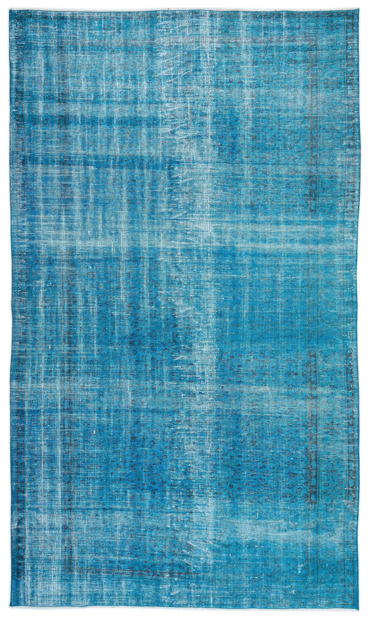 Turquoise  Over Dyed Vintage Rug 5'4'' x 9'3'' ft 163 x 282 cm