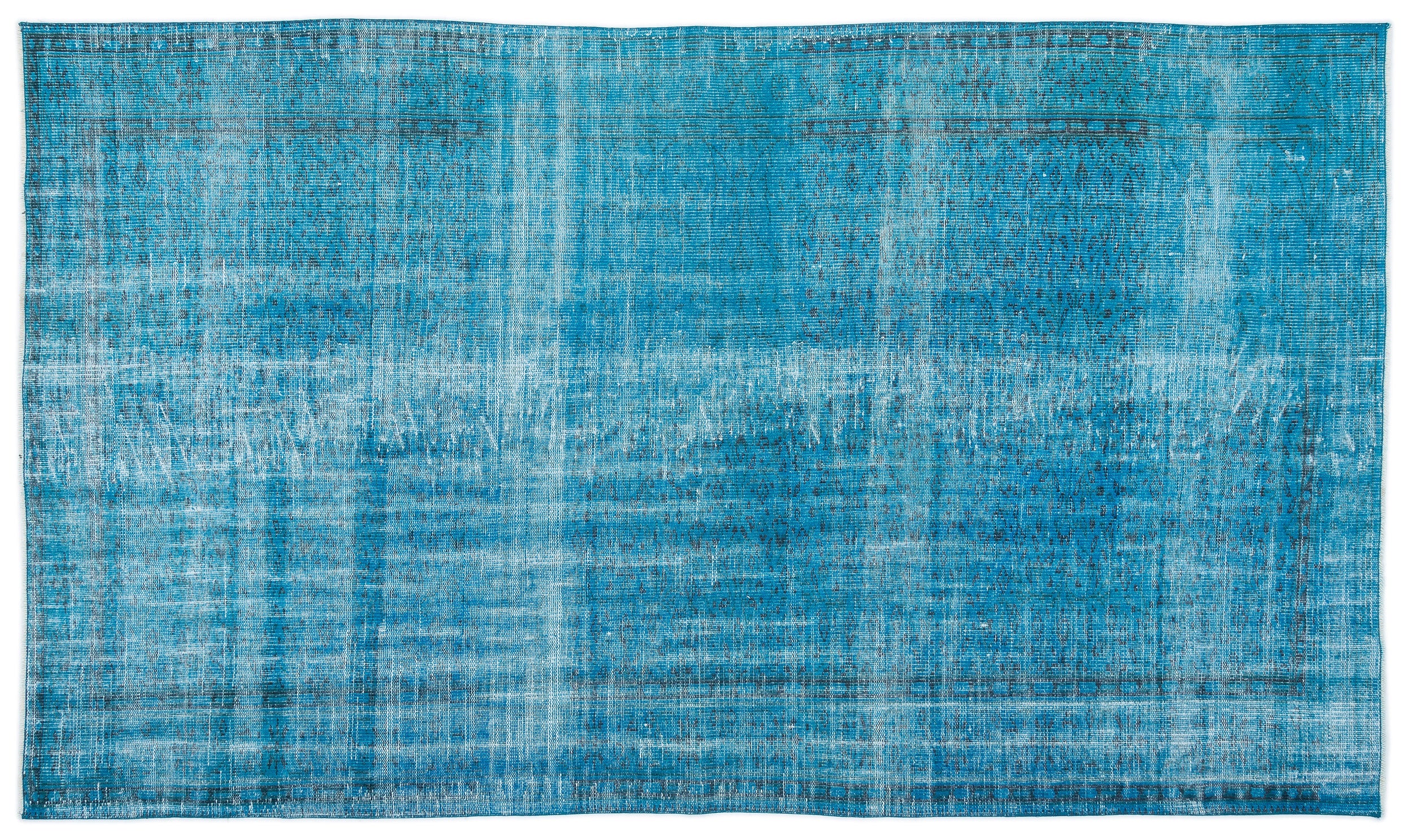 Turquoise  Over Dyed Vintage Rug 5'4'' x 9'3'' ft 163 x 282 cm