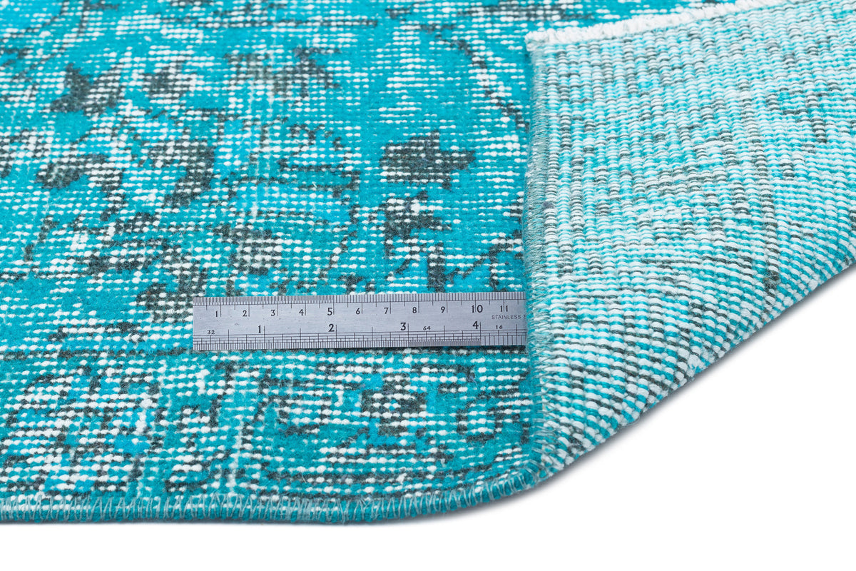 Traditional Design Turquoise Over Dyed Vintage Rug 6&#39;4&#39;&#39; x 9&#39;3&#39;&#39; ft 192 x 283 cm
