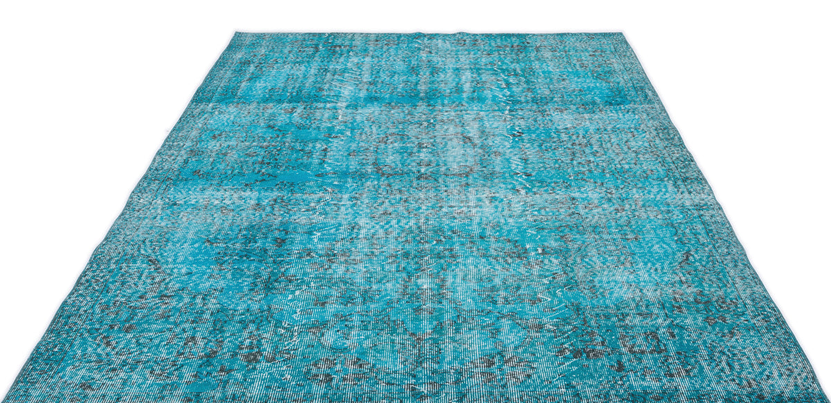 Traditional Design Turquoise Over Dyed Vintage Rug 6&#39;4&#39;&#39; x 9&#39;3&#39;&#39; ft 192 x 283 cm