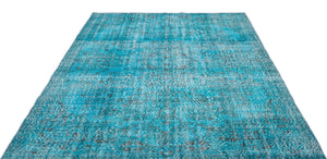 Traditional Design Turquoise Over Dyed Vintage Rug 6'4'' x 9'3'' ft 192 x 283 cm