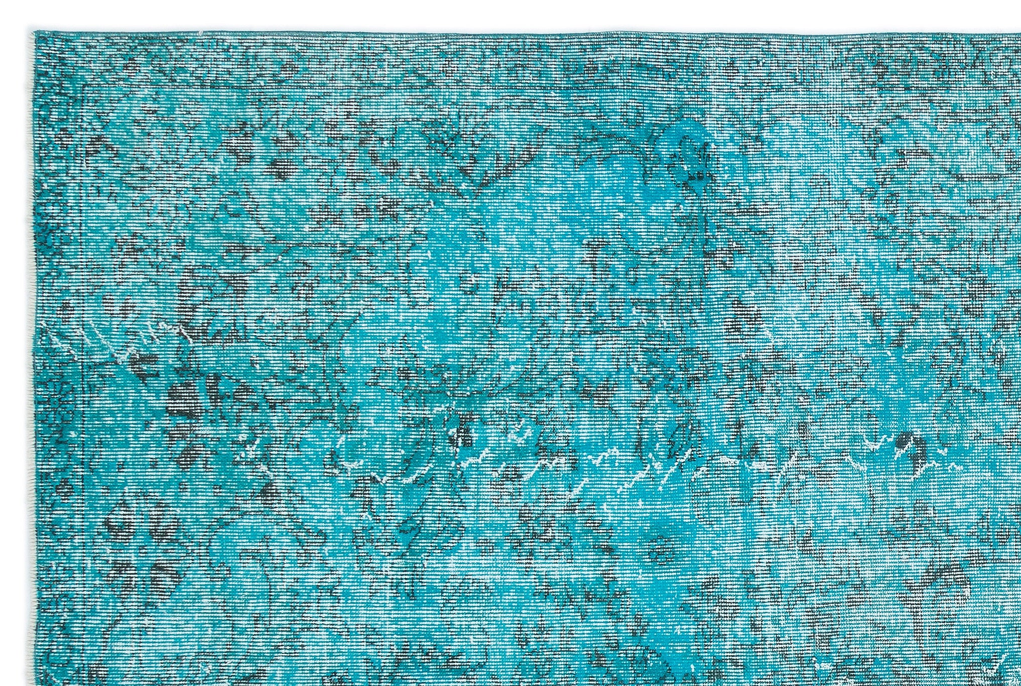 Traditional Design Turquoise Over Dyed Vintage Rug 6'4'' x 9'3'' ft 192 x 283 cm