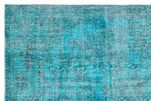 Traditional Design Turquoise Over Dyed Vintage Rug 6'4'' x 9'3'' ft 192 x 283 cm