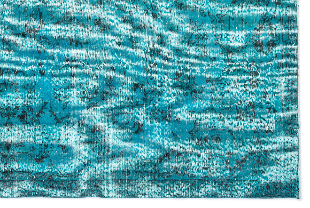 Traditional Design Turquoise Over Dyed Vintage Rug 6&#39;4&#39;&#39; x 9&#39;3&#39;&#39; ft 192 x 283 cm