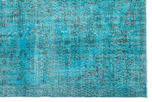 Traditional Design Turquoise Over Dyed Vintage Rug 6'4'' x 9'3'' ft 192 x 283 cm