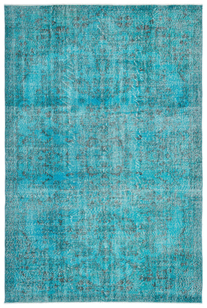 Traditional Design Turquoise Over Dyed Vintage Rug 6'4'' x 9'3'' ft 192 x 283 cm