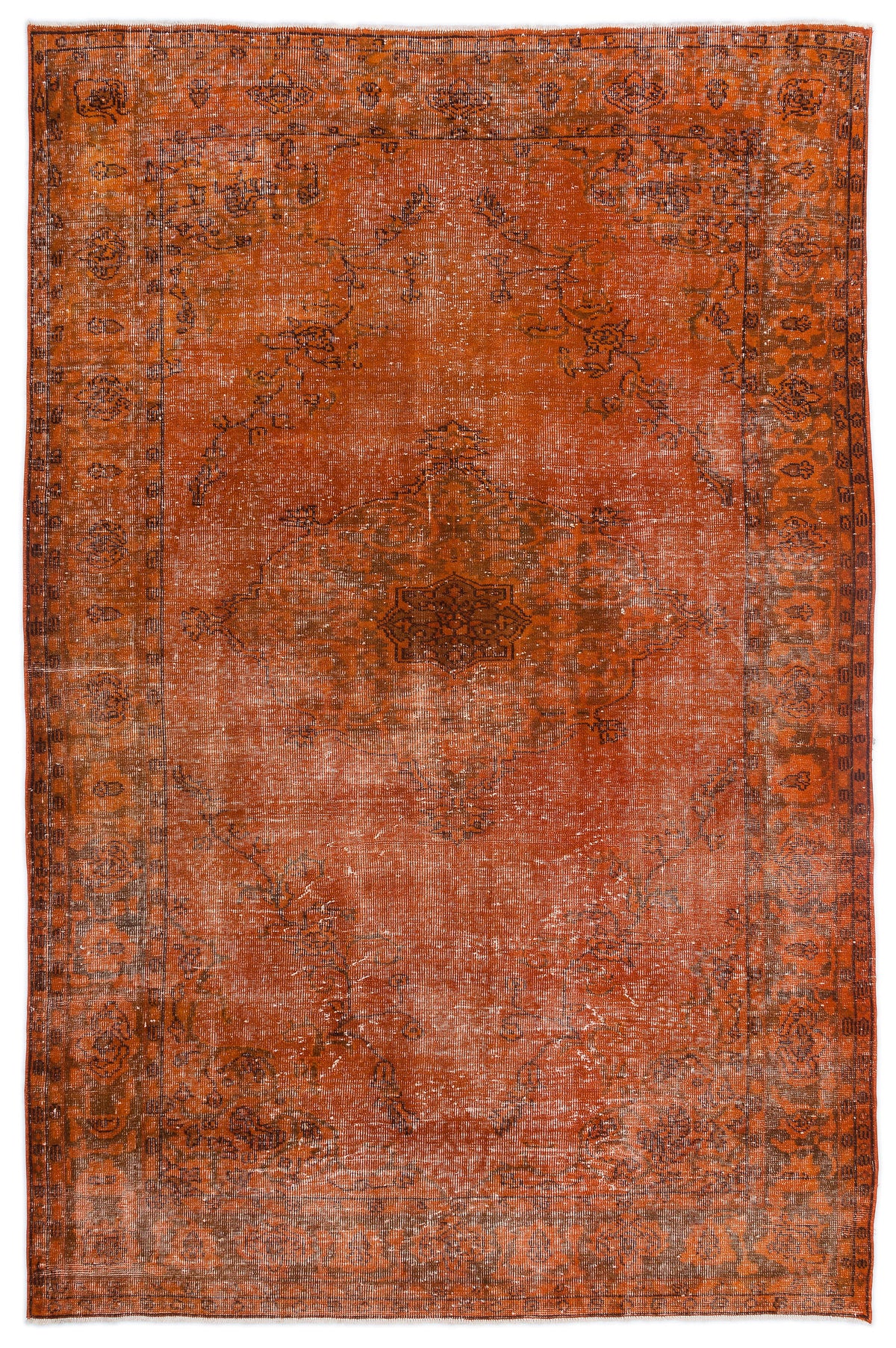 Orange Over Dyed Vintage Rug 5&#39;11&#39;&#39; x 8&#39;11&#39;&#39; ft 181 x 271 cm