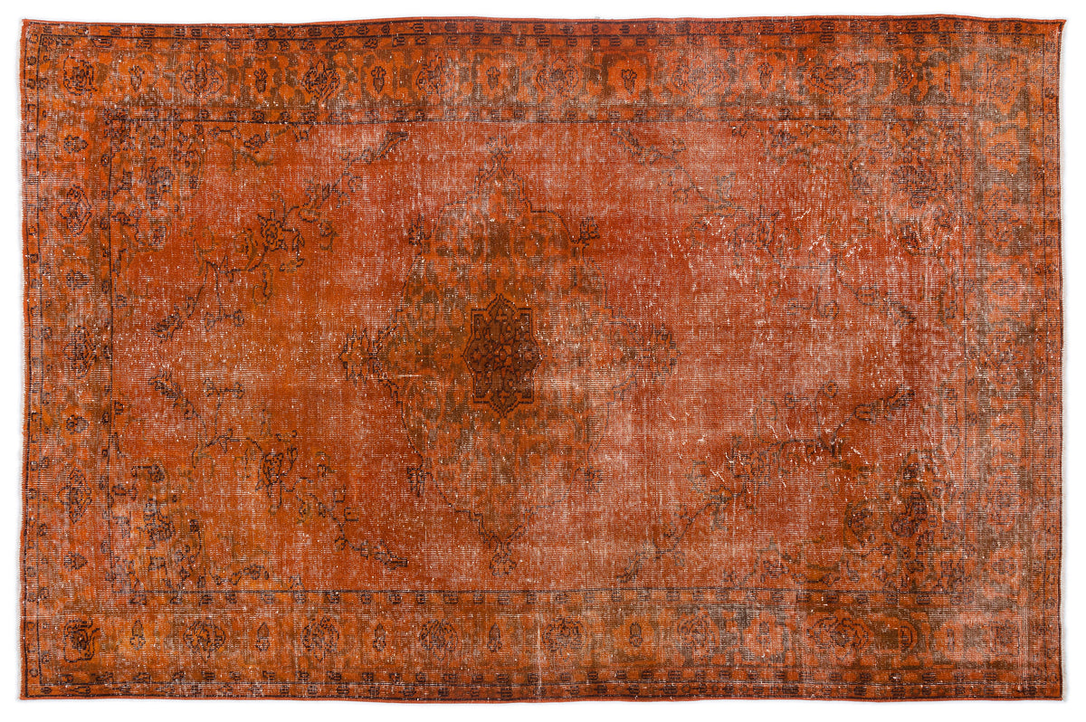 Orange Over Dyed Vintage Rug 5&#39;11&#39;&#39; x 8&#39;11&#39;&#39; ft 181 x 271 cm