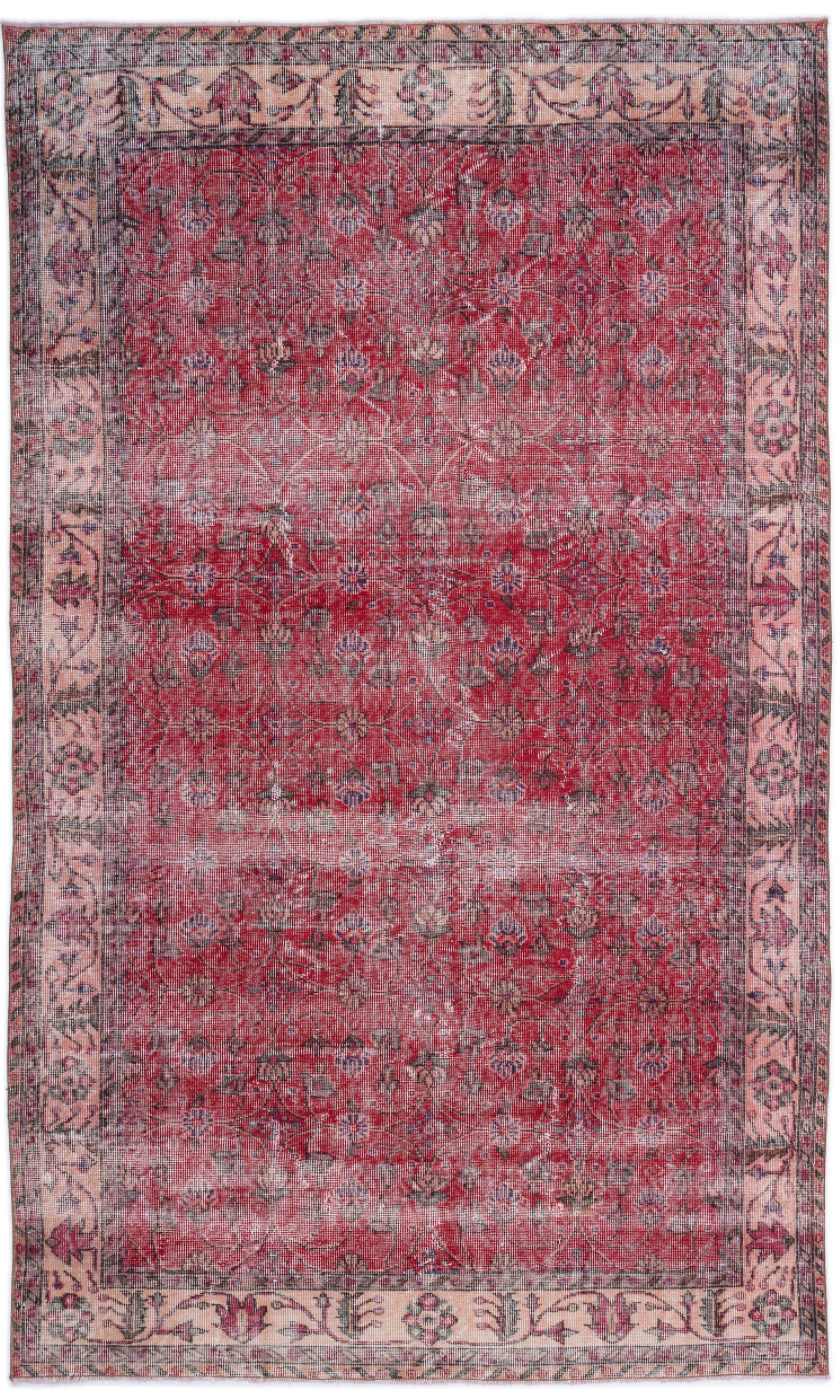 Retro Design Floral Over Dyed Vintage Rug 5'9'' x 9'6'' ft 176 x 290 cm