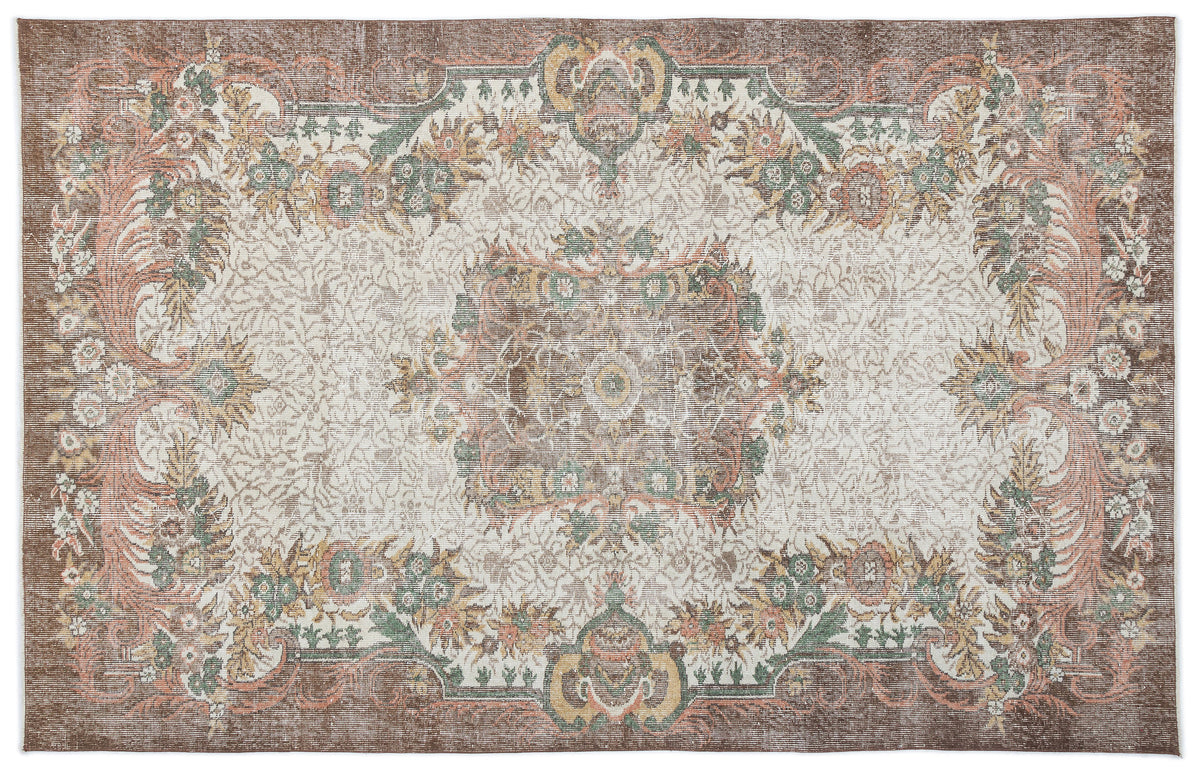 Beige Over Dyed Vintage Rug 5&#39;10&#39;&#39; x 9&#39;6&#39;&#39; ft 177 x 290 cm