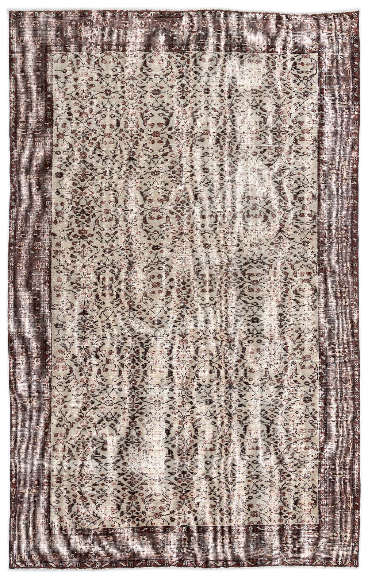 Beige Over Dyed Vintage Rug 5&#39;5&#39;&#39; x 8&#39;5&#39;&#39; ft 164 x 257 cm