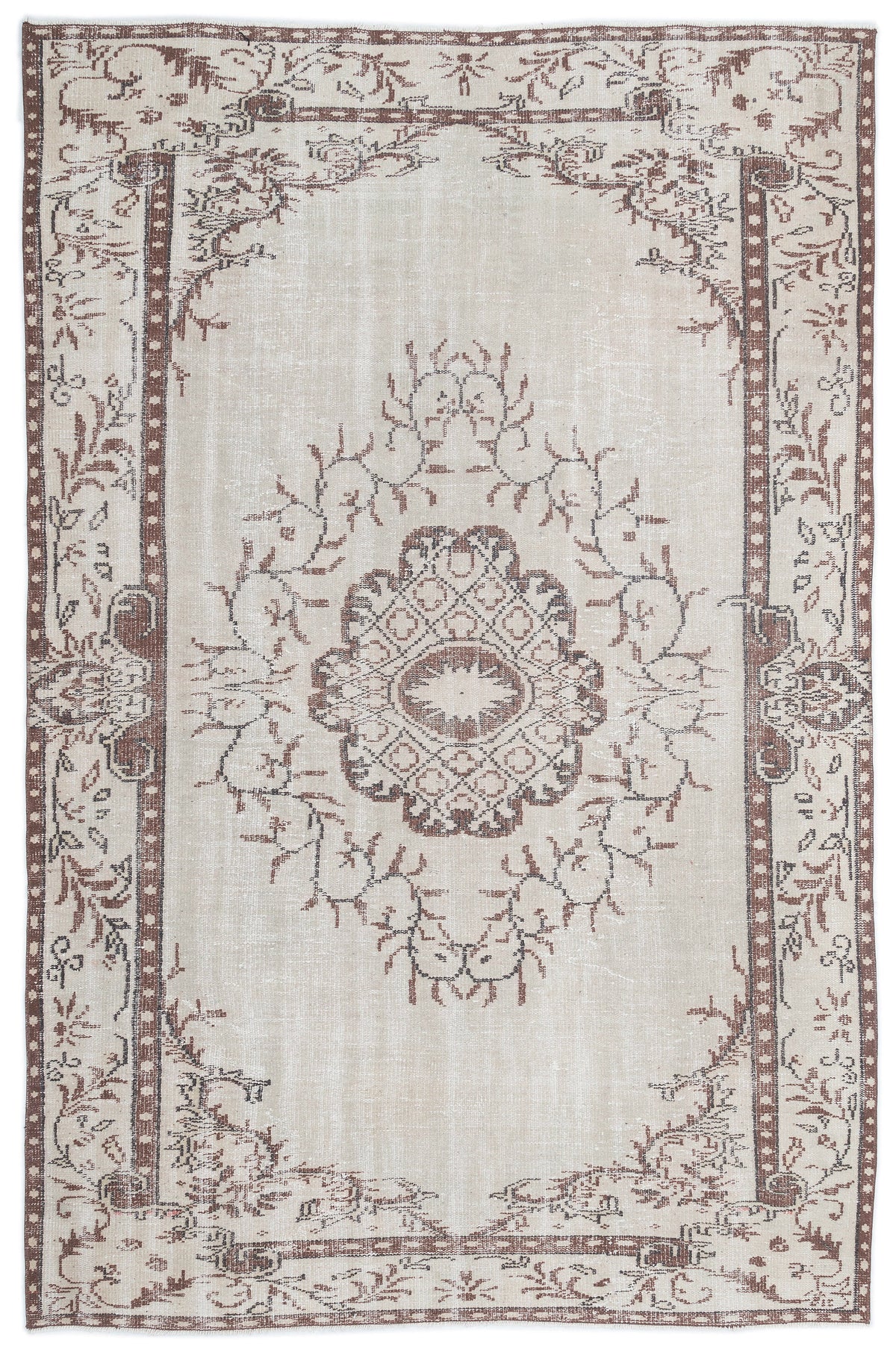 Beige Over Dyed Vintage Rug 5&#39;11&#39;&#39; x 9&#39;1&#39;&#39; ft 180 x 277 cm
