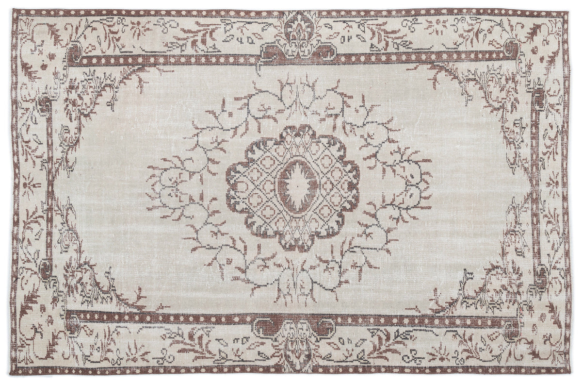 Beige Over Dyed Vintage Rug 5&#39;11&#39;&#39; x 9&#39;1&#39;&#39; ft 180 x 277 cm