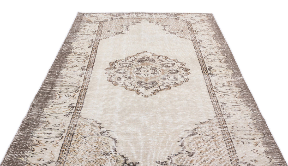 Beige Over Dyed Vintage Rug 5&#39;8&#39;&#39; x 9&#39;11&#39;&#39; ft 173 x 302 cm