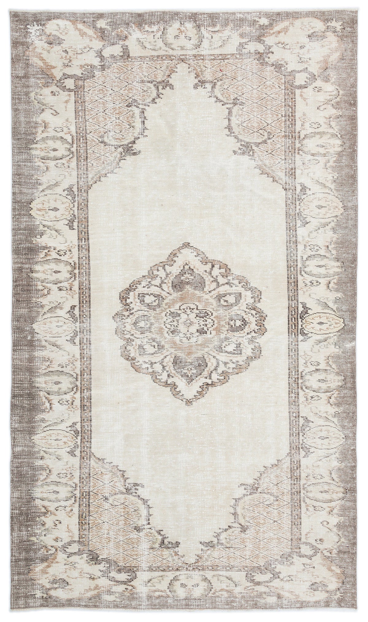 Beige Over Dyed Vintage Rug 5&#39;8&#39;&#39; x 9&#39;11&#39;&#39; ft 173 x 302 cm