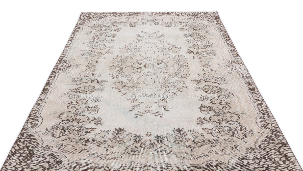 Beige Over Dyed Vintage Rug 5&#39;8&#39;&#39; x 9&#39;2&#39;&#39; ft 172 x 280 cm