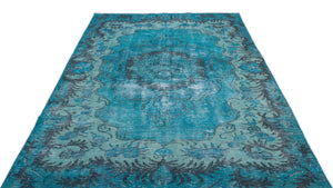 Turquoise  Over Dyed Vintage Rug 5'11'' x 9'7'' ft 180 x 293 cm