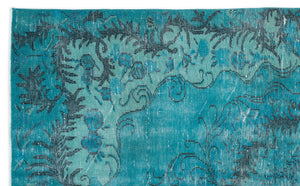 Turquoise  Over Dyed Vintage Rug 5'11'' x 9'7'' ft 180 x 293 cm